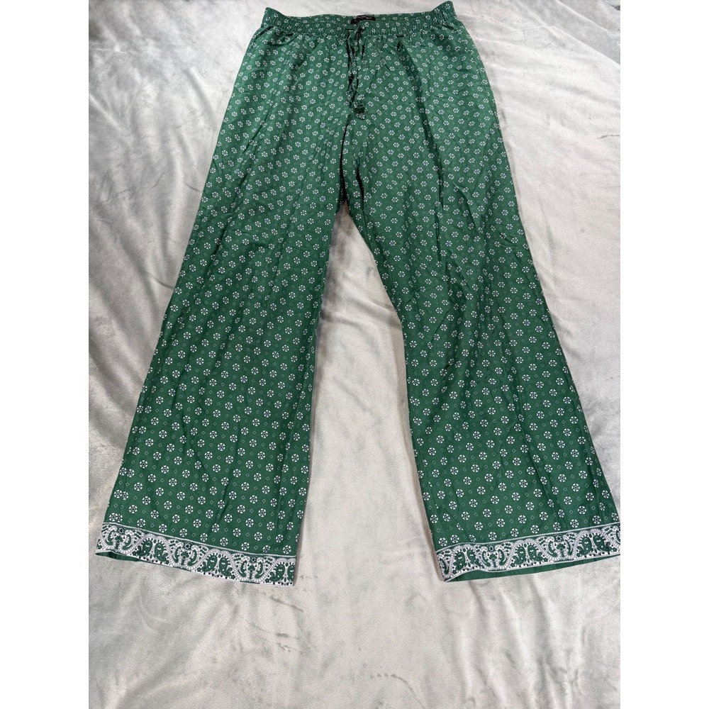 Banana Republic Women's Pajamas Green Floral Geometric 100% Cotton Pants Cozy